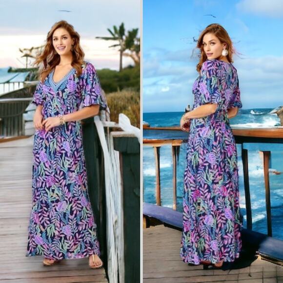 NWT LILLY PULITZER DRESS MAXI LONG MANUELA OYSTER BAY BLUE PURPLE LONG NAUTICAL - Picture 2 of 13